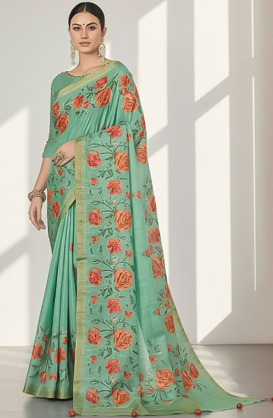 Mint Green Tussar Silk Saree for Ceremonial
