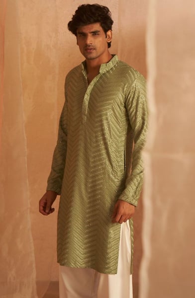 Mint Green Viscose Men Kurta Set