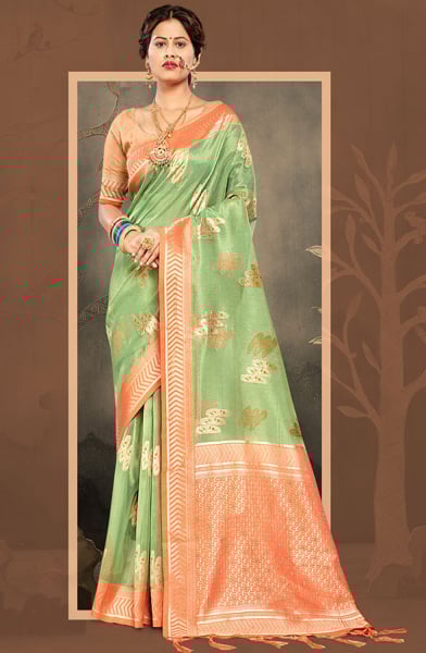 Mint Green Woven Kota Cotton Saree