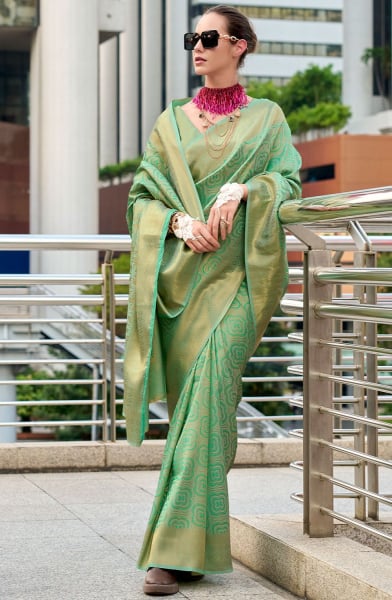 Mint Green Zari Woven Kanchivaram Silk Saree