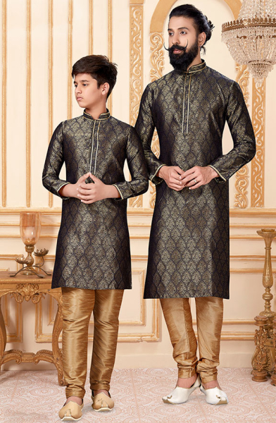 Slate Grey Father Son Kurta Set Combo