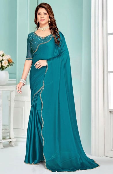 Morpich Embellished Satin Chiffon Silk Saree