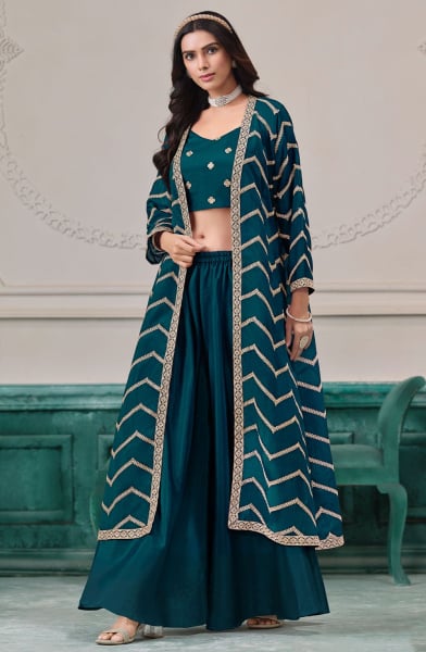 Morpich Embroidered Chinnon IndoWestern
