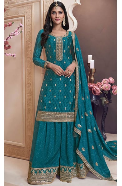 Morpich Embroidered Chinnon Palazzo Kameez