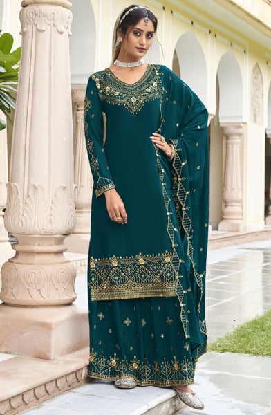 Morpich Embroidered Georgette Palazzo Kameez