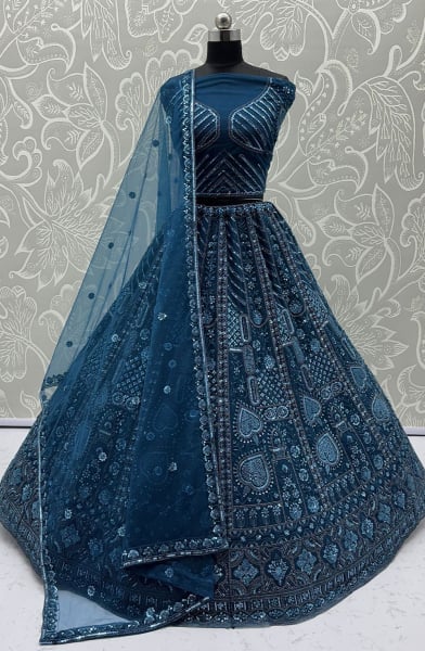 Morpich Embroidered Net Bridal Lehenga Choli