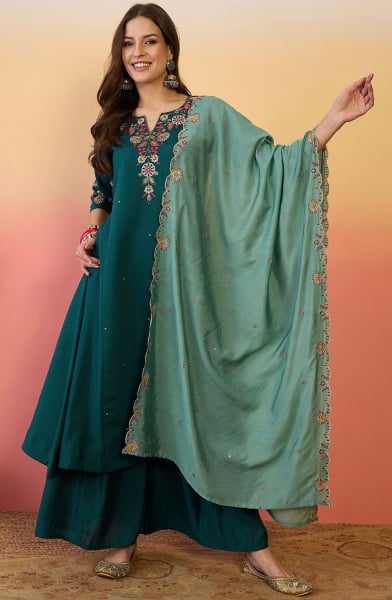 Morpich Embroidered Roman Silk Palazzo Kameez