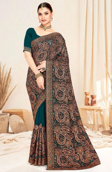 Morpich Georgette Saree with Kashmiri Embroidery