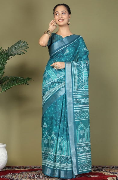 Morpich Printed Cotton Ready to Wear Saree