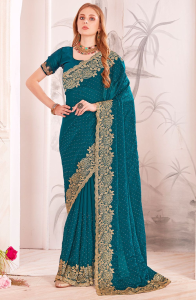 Morpich Resham Embroidered Fendi Silk Saree