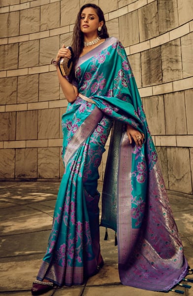 Morpich Zari Woven Satin Brasso Saree