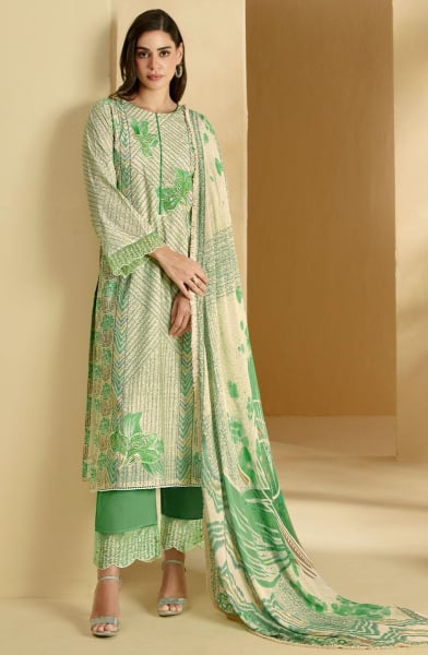 Moss Green and Off White Pure Lawn Plus Size Suit