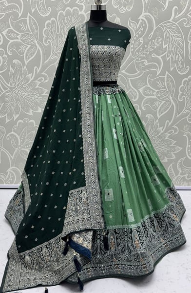 Moss Green Embellished Georgette Lehenga Choli