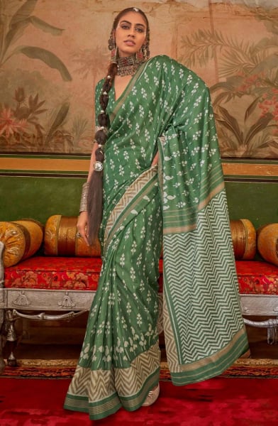 Moss Green Mercerized Silk Saree for Party