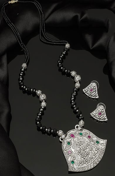 Silver Oxidized Studded Mangalsutra