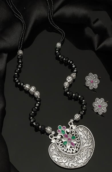 Silver Oxidized Studded Mangalsutra
