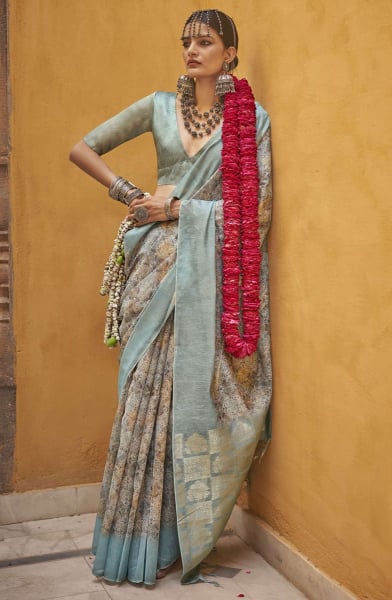 Multicolor Abstract Print Silk Saree with Weaving