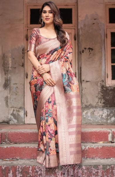Multicolor and Rose Gold Saree