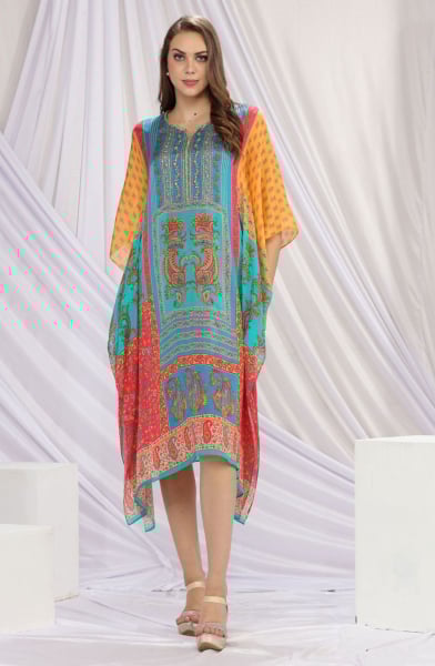 Multicolor Chinnon Kaftan Style Kurta