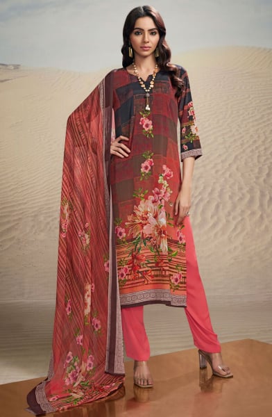Multicolor Digital Print Crepe Pant Kameez