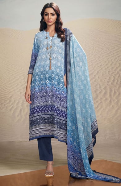 Multicolor Digital Print Crepe Pant Kameez