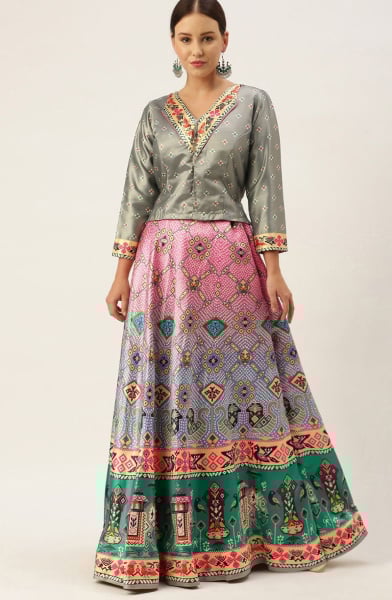 Multicolor Digital Print Satin Silk Lehenga Choli