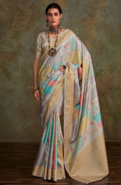 Multicolor Digital Print Silk Saree for Festival