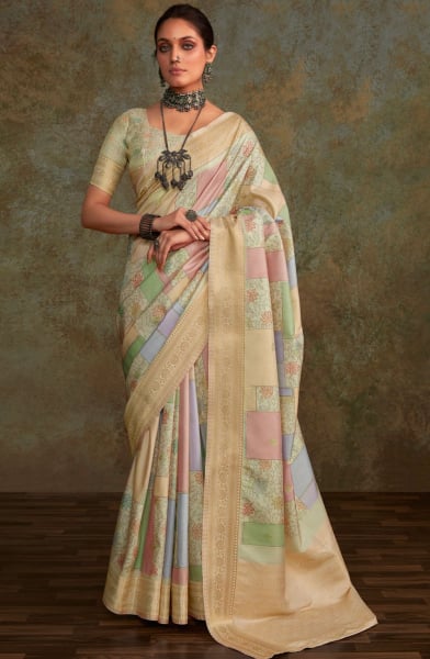 Multicolor Digital Print Silk Saree for Festival