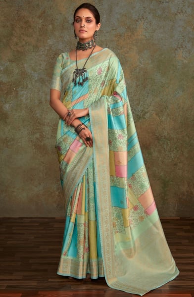 Multicolor Digital Print Silk Saree for Festival