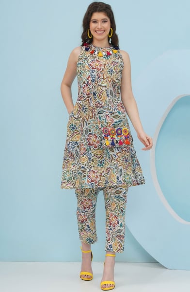 Multicolor Embellished Cotton Co-Ord Set