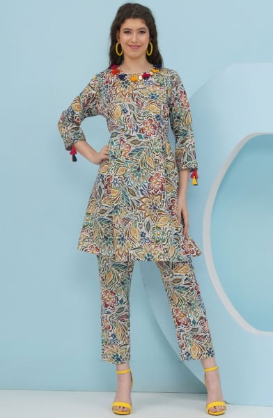 Multicolor Embellished Cotton Co-Ord Set