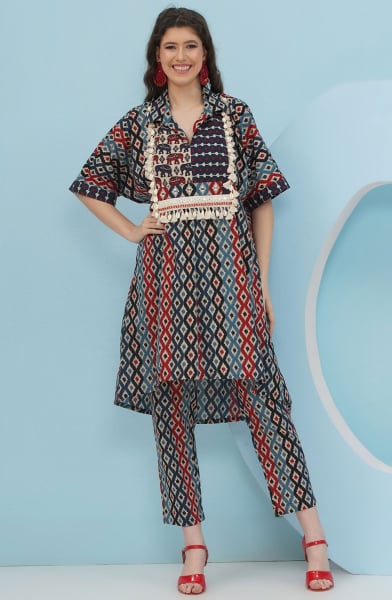 Multicolor Embellished Cotton Co-Ord Set