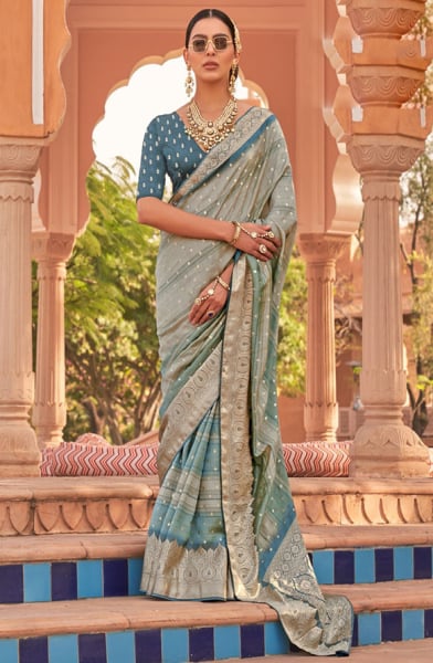 Multicolor Embellished Silk Saree