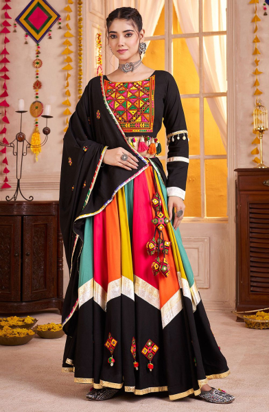 Multicolor Embellished Viscose Cotton Chaniya Choli