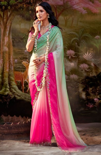 Multicolor Embroidered Designer Saree for Ceremonial