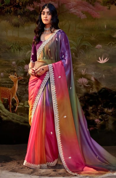 Multicolor Embroidered Designer Saree for Wedding