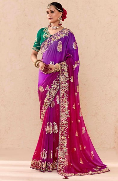 Multicolor Embroidered Viscose Bemberg Designer Saree