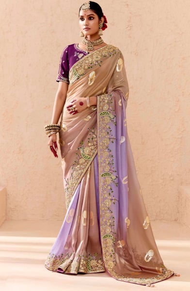 Multicolor Embroidered Viscose Bemberg Designer Saree