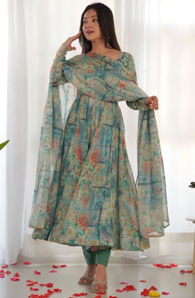 Multicolor Faux Georgette Readymade Suit
