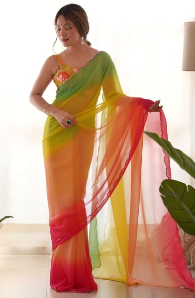Multicolor Faux Georgette Saree with Embroidered Blouse