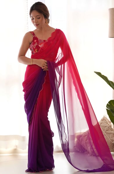 Multicolor Faux Georgette Saree with Embroidered Blouse