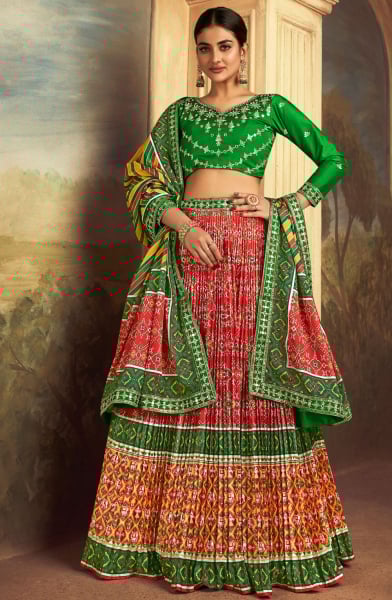 Multicolor Flared Gaji Silk Lehenga Choli for Sangeet