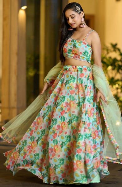 Multicolor Floral Print Georgette Lehenga Choli