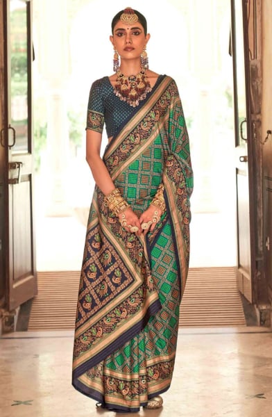 Multicolor Gold Print Silk Saree for Festival