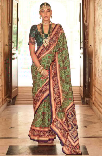 Multicolor Gold Print Silk Saree for Festival
