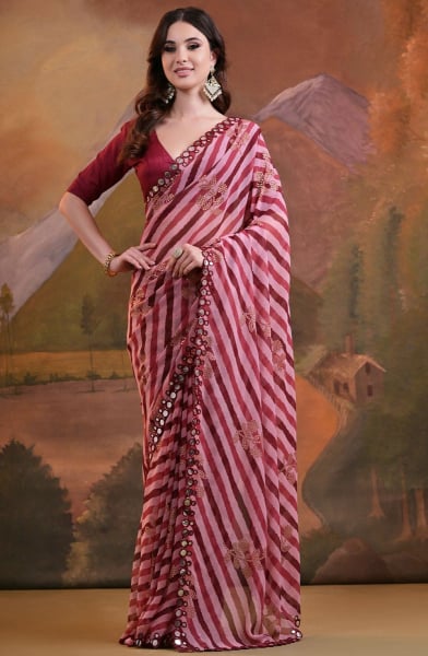 Multicolor Leheriya Print Embellished Georgette Saree