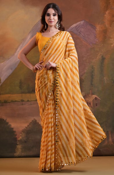Multicolor Leheriya Print Embellished Georgette Saree