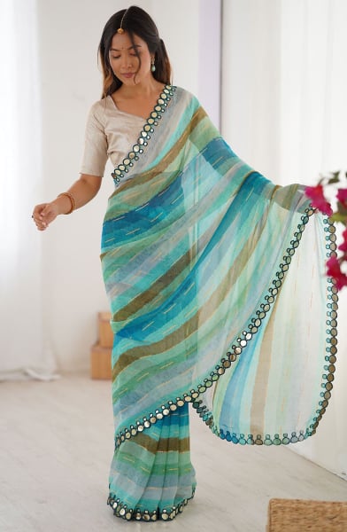 Multicolor Leheriya Printed Chiffon Saree