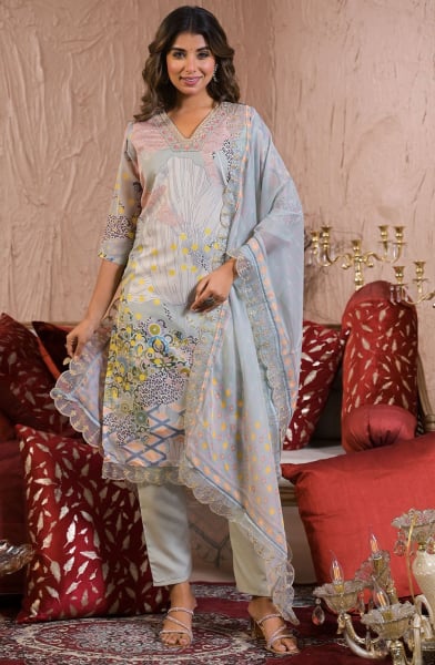 Multicolor Organza Readymade Pant Kameez