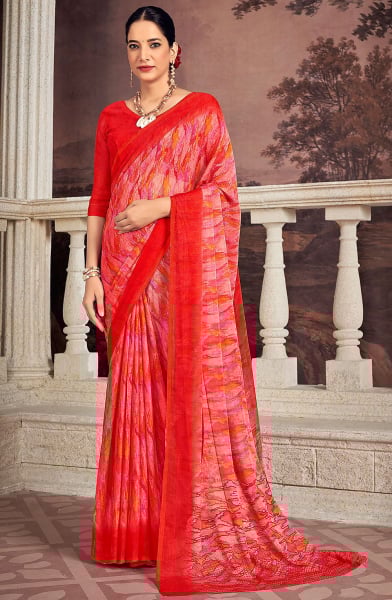 Multicolor Printed Chiffon Casual Wear Saree